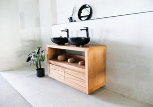 Badunterschrank Arvid aus Teakholz und zwei Türen