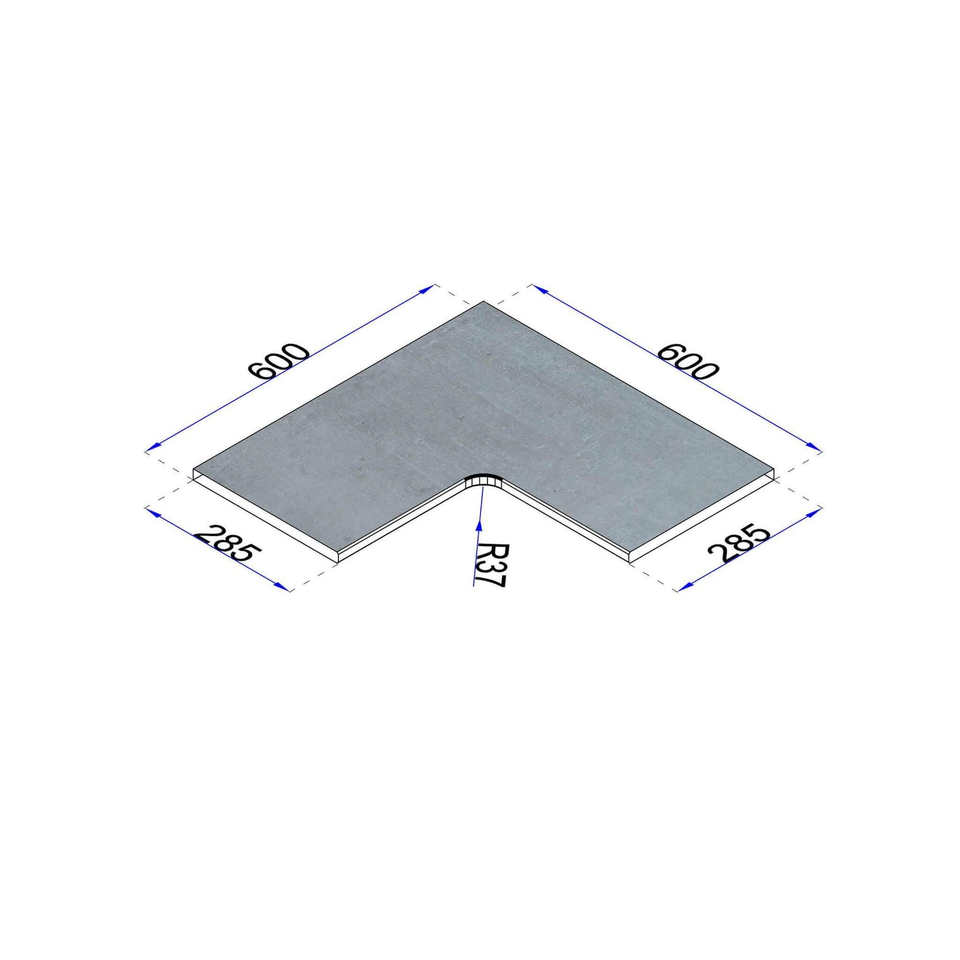 Pooleckplatte Radius 37 mm 60x28,5 cm Kante gefast