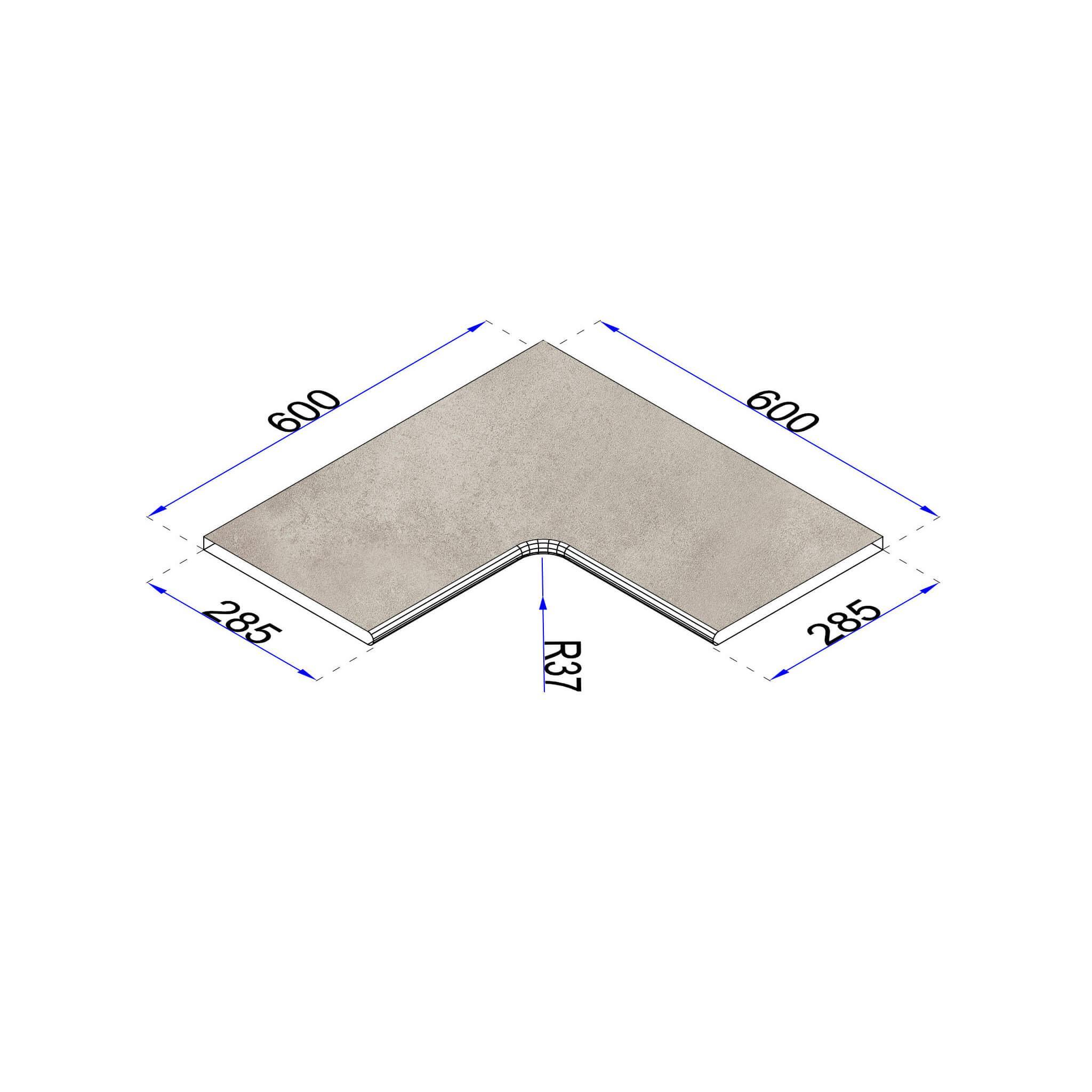 Pooleckplatte Betonoptik Sand 60x28,5 cm Kanten gefast Radius R37 mm