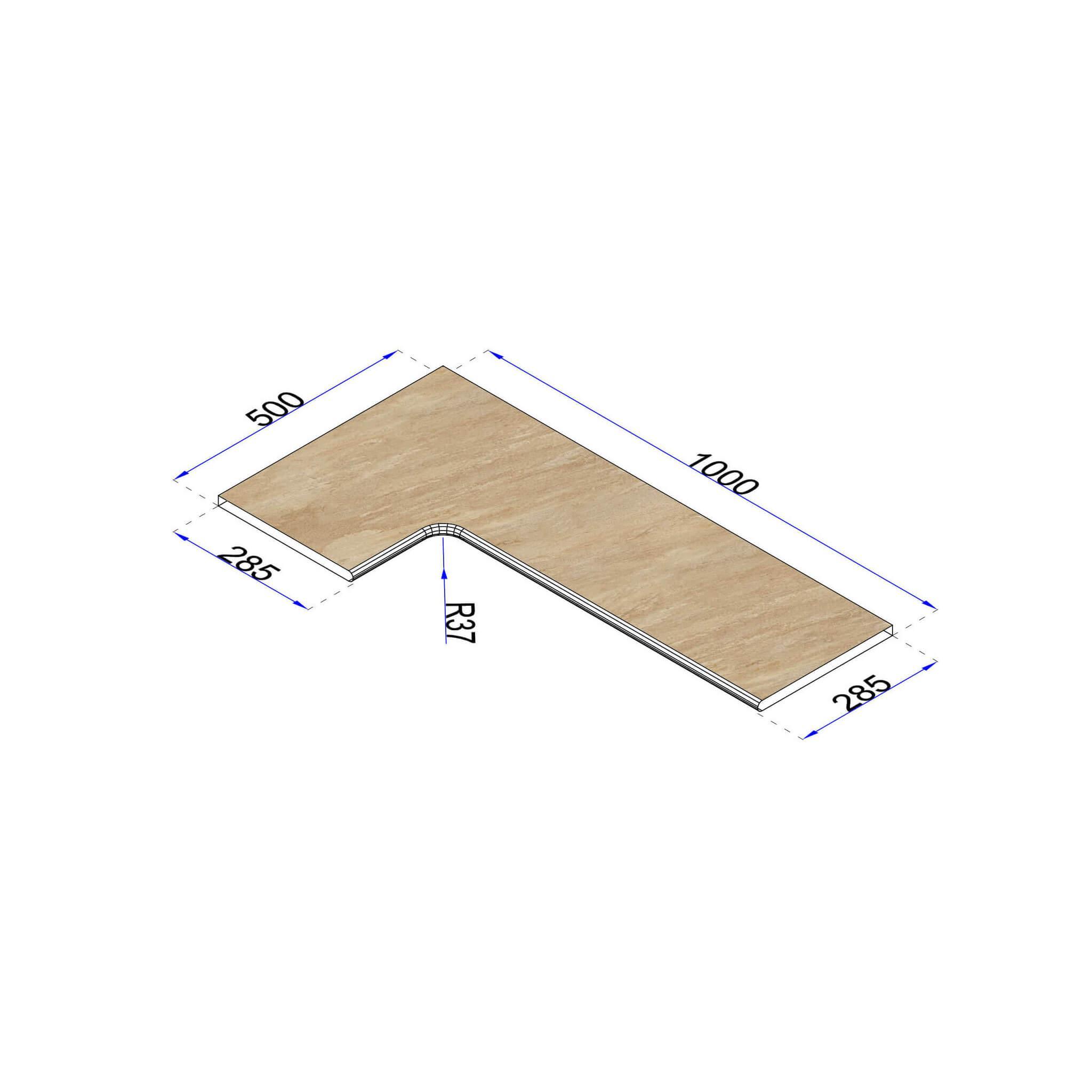 Poolrandplatte 28,5 cm Skizze R37 mm gerundet