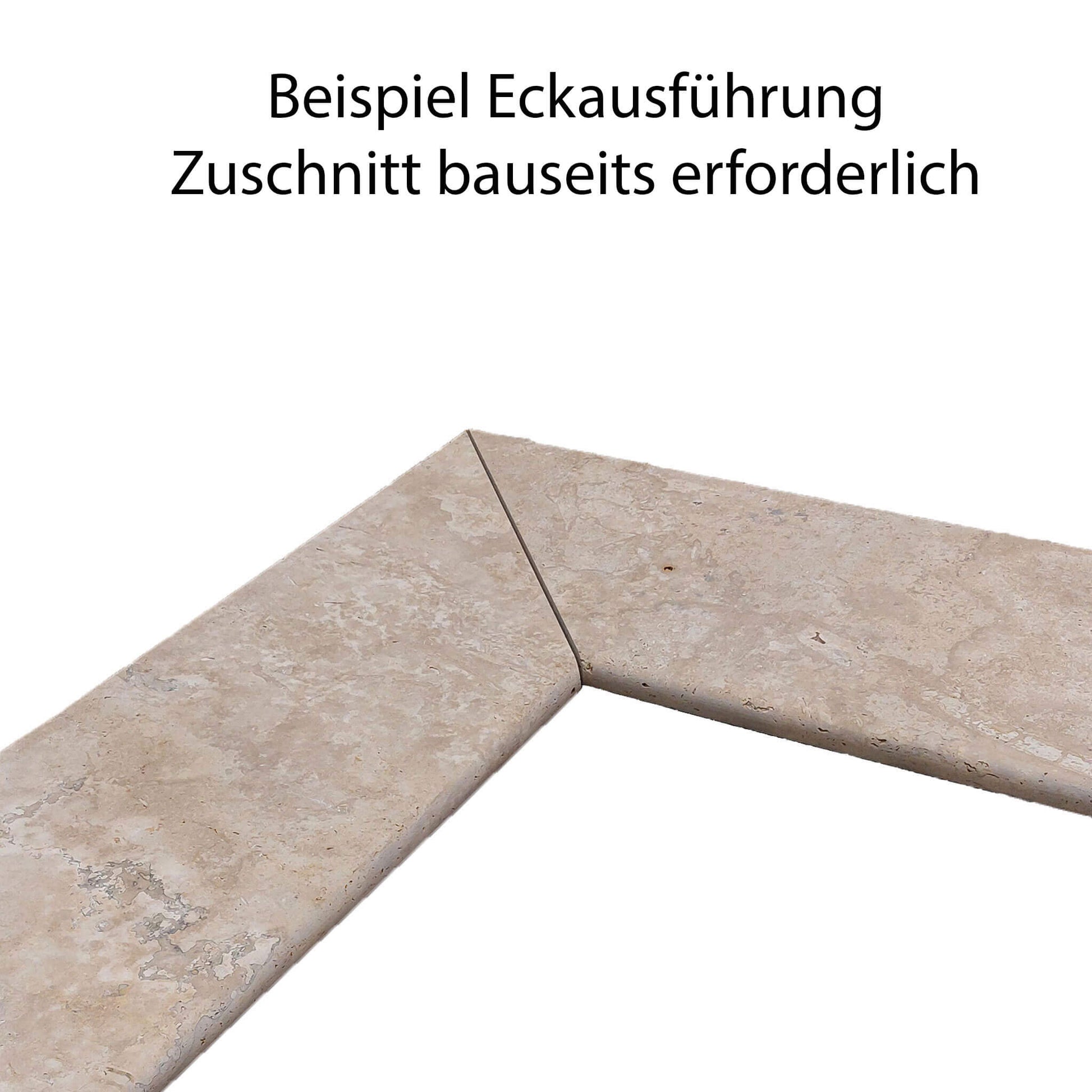 Travertin Poolrandplatten Eckausführung Beispiel - Zuschnitt bauseits erforderlich