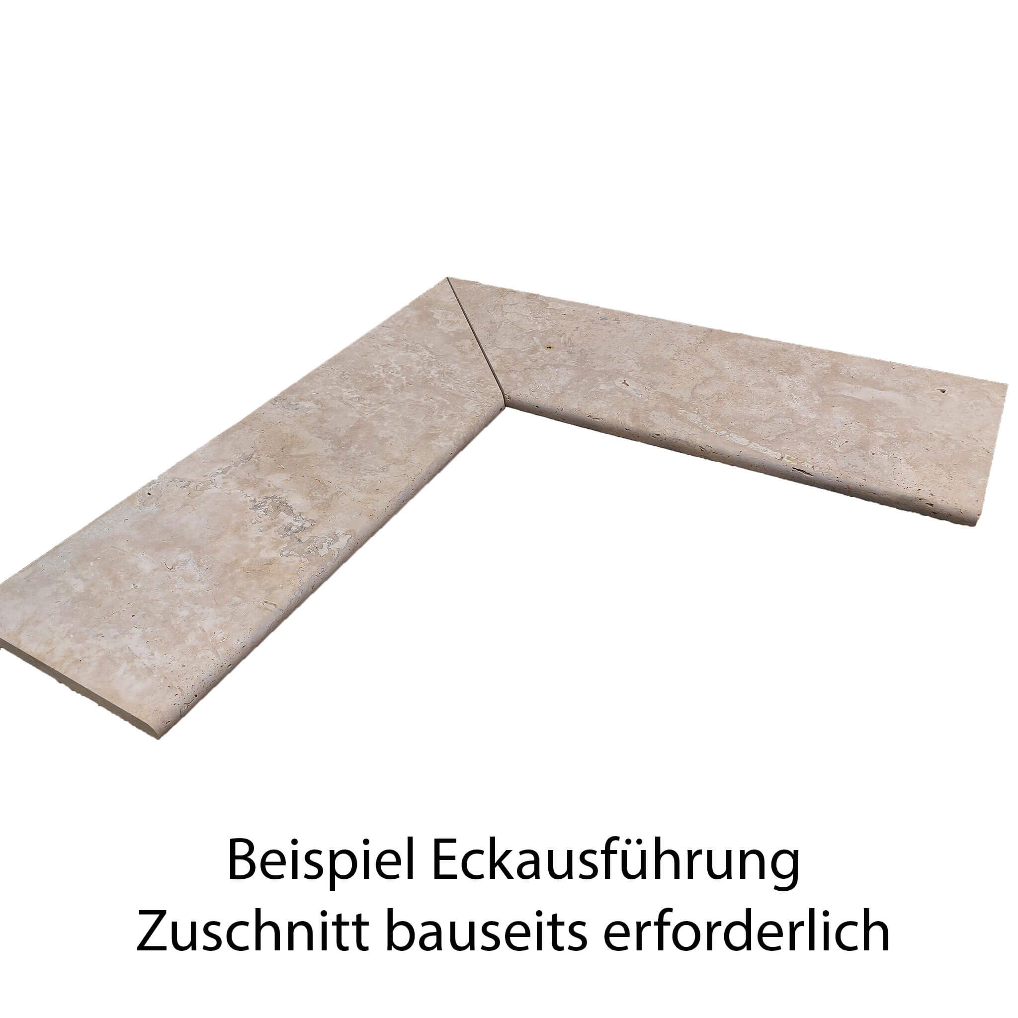 Travertin Poolrandsteine Eckausführung Beispiel - Zuschnitt bauseits erforderlich