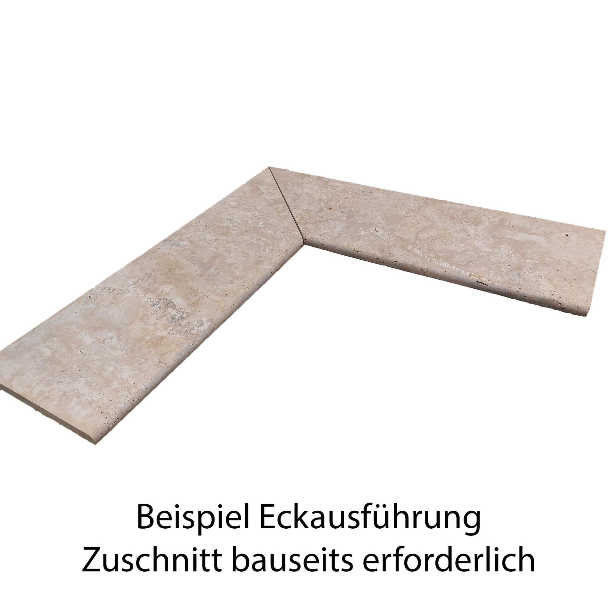 Travertin Poolrandsteine Eckausführung Beispiel - Zuschnitt bauseits erforderlich