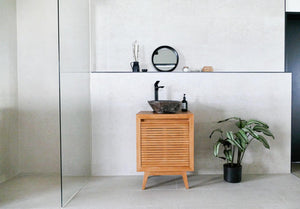 Takholz Badunterschrank mit Flusssteinwaschbecken