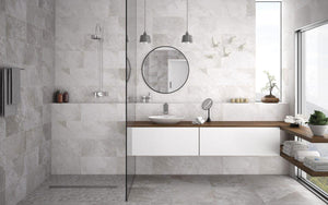 Badfliesen Schieferoptik weiß