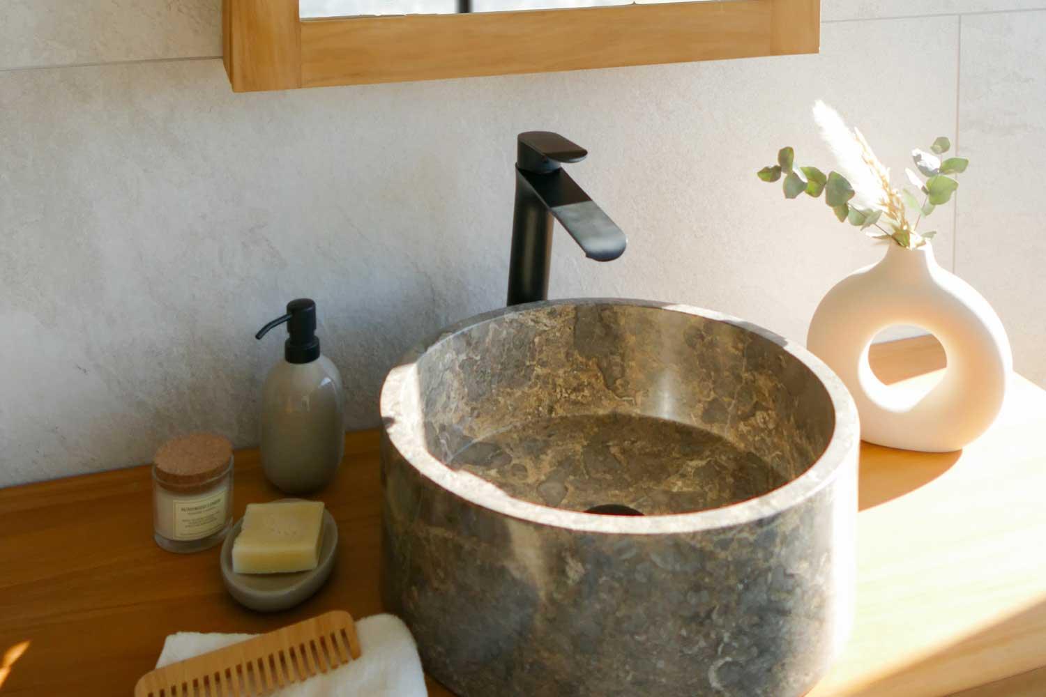 Marmorbecken rund taupe