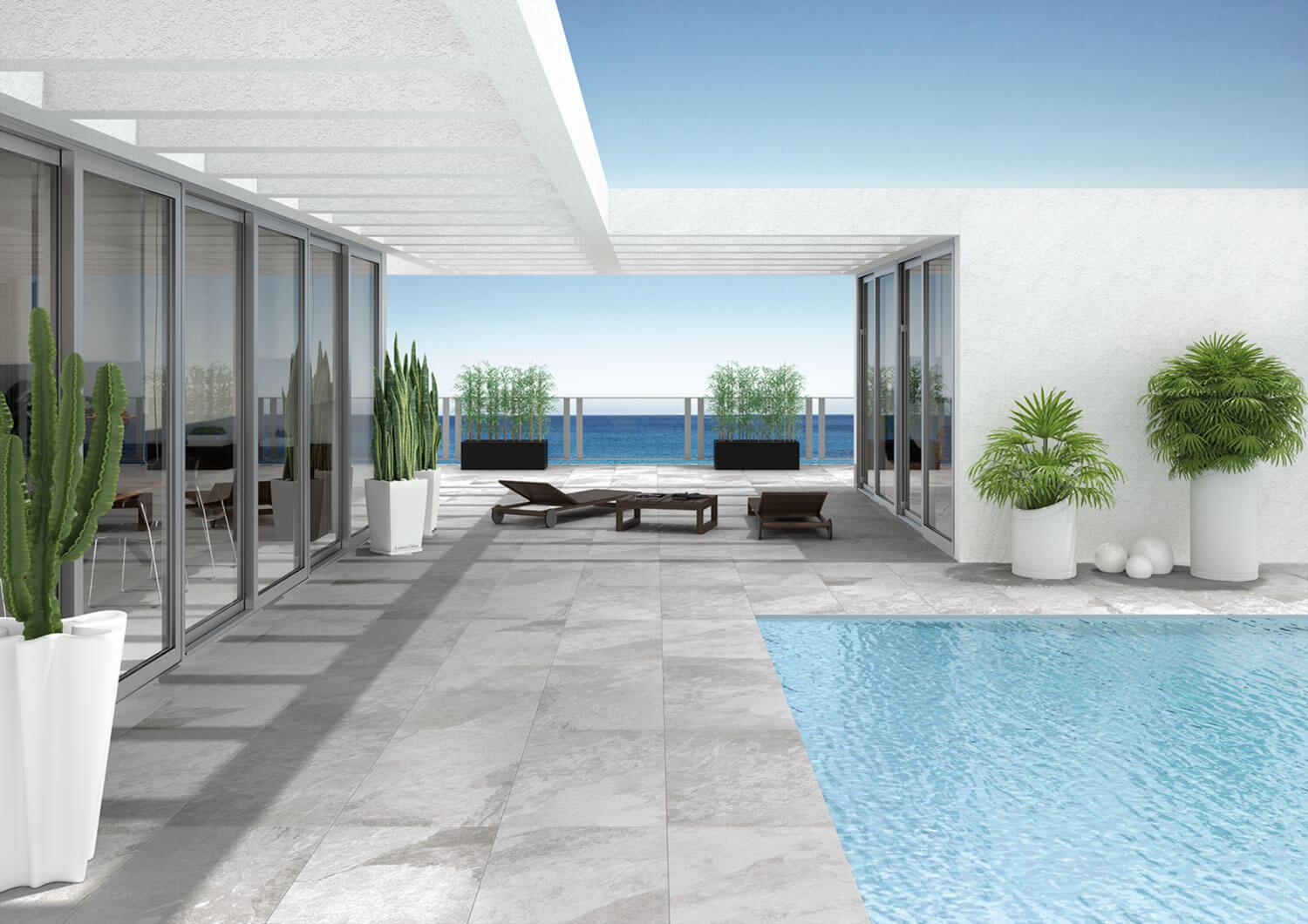 Ambiente pureto Terrassenplatte Schieferoptik grau