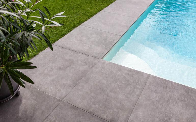 Pooleckplatte Betonoptik grau im Vollmaß 60x60 cm Poolumrandung