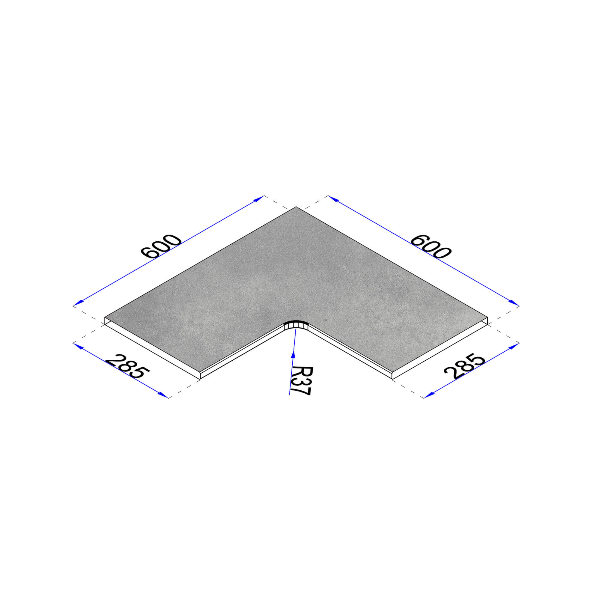 Poolrandsteine Eckplatte Radius Zementoptik Grau