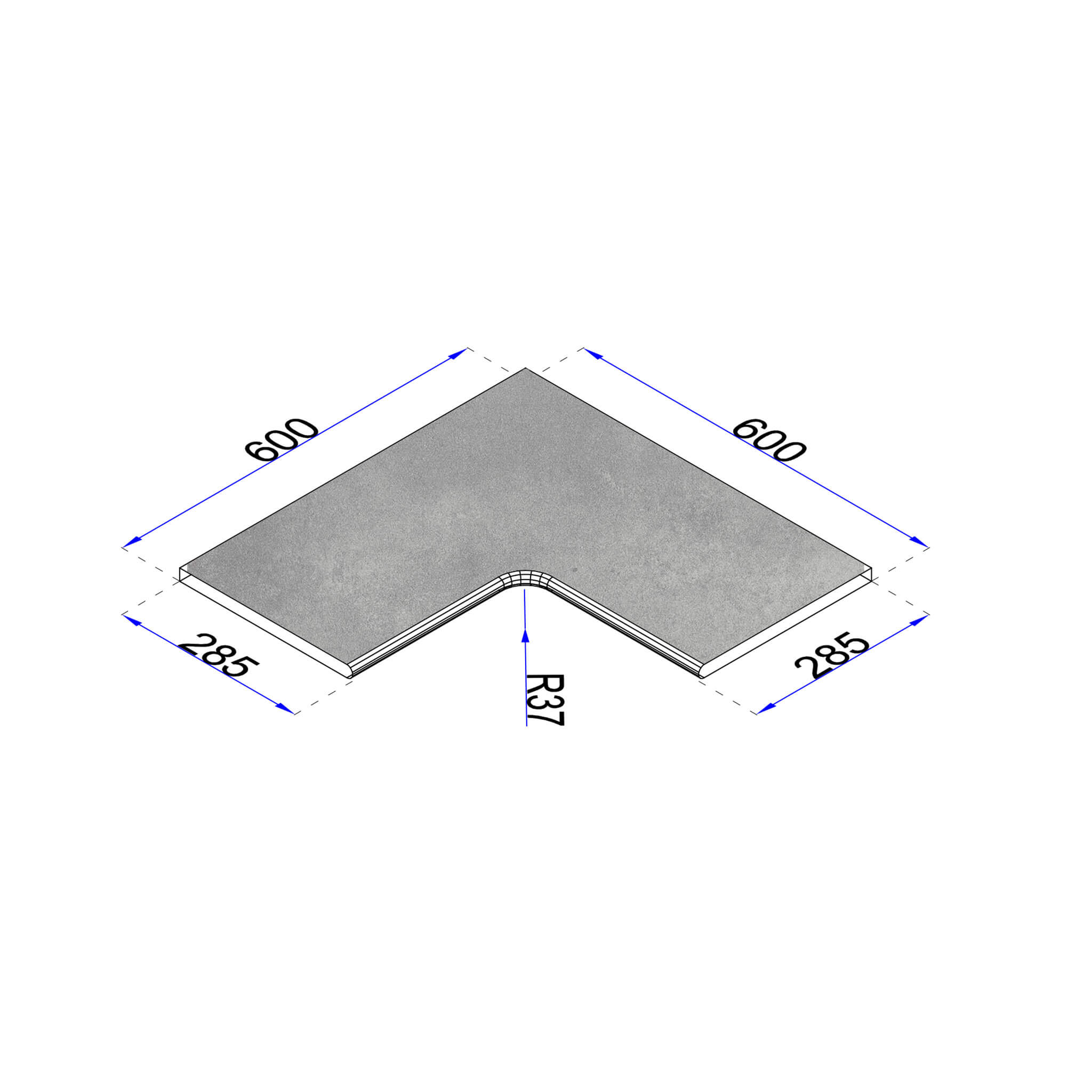 Poolrandsteine Eckplatte Radius Zementoptik Grau