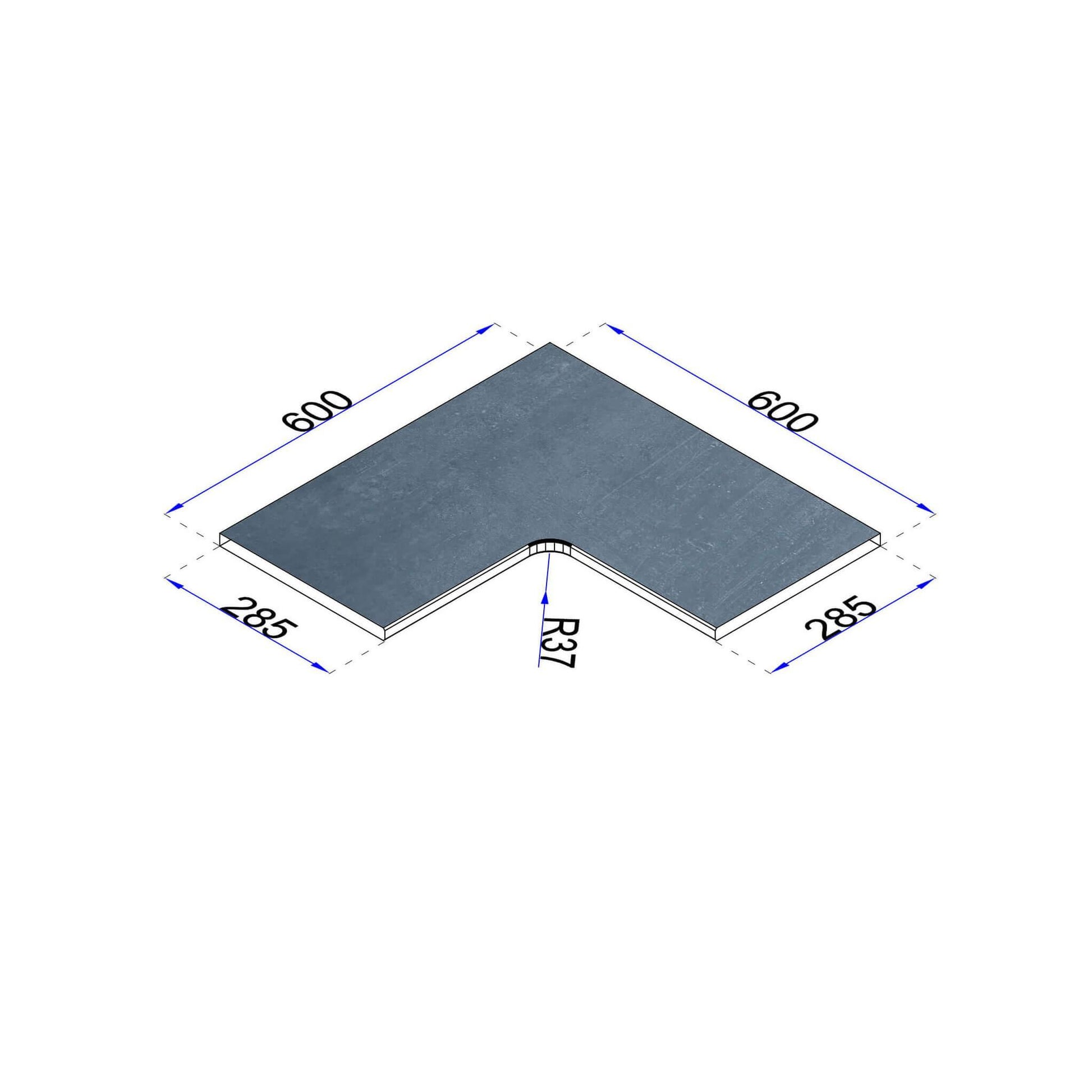Zeichnung Poolrandplatte mit Radius R37 mm gefaste Kante