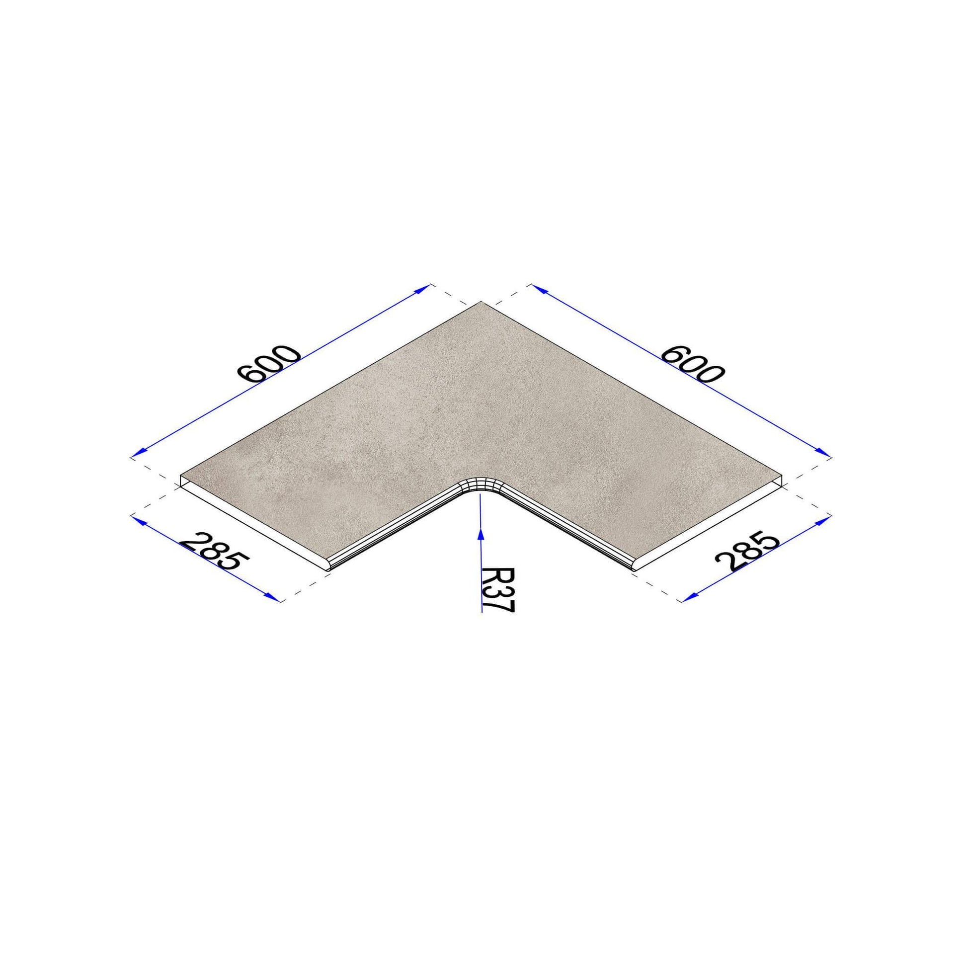 Pooleckplatte Betonoptik Sand 60x28,5 cm Kanten gefast Radius R37 mm