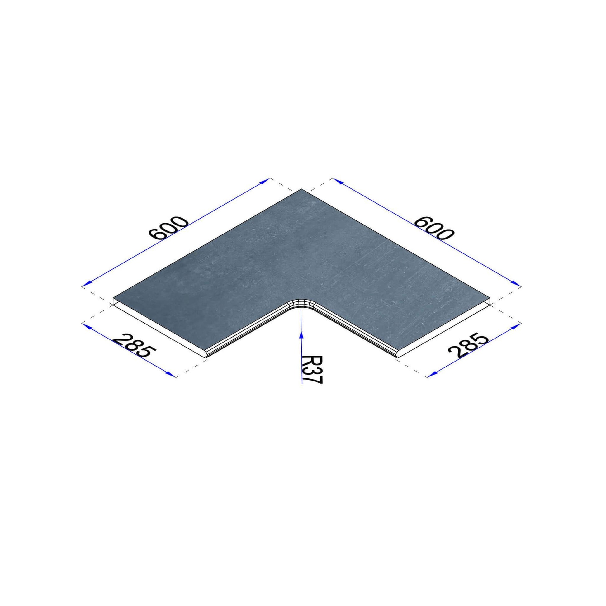 Pooleckplatte Betonoptik anthrazit Radius 37 mm 60x28,5 cm Kante gerundet