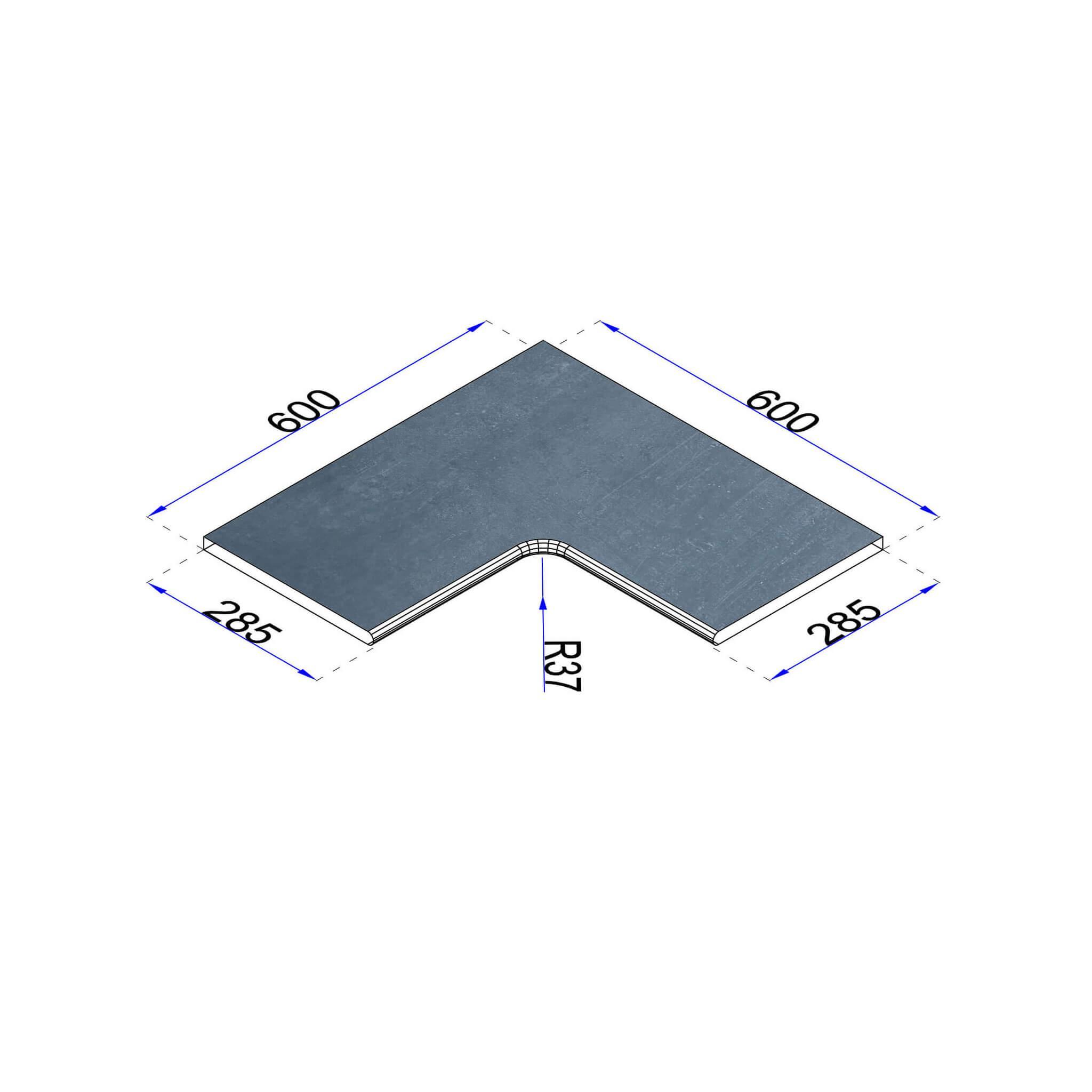 Pooleckplatte Betonoptik anthrazit Radius 37 mm 60x28,5 cm Kante gerundet