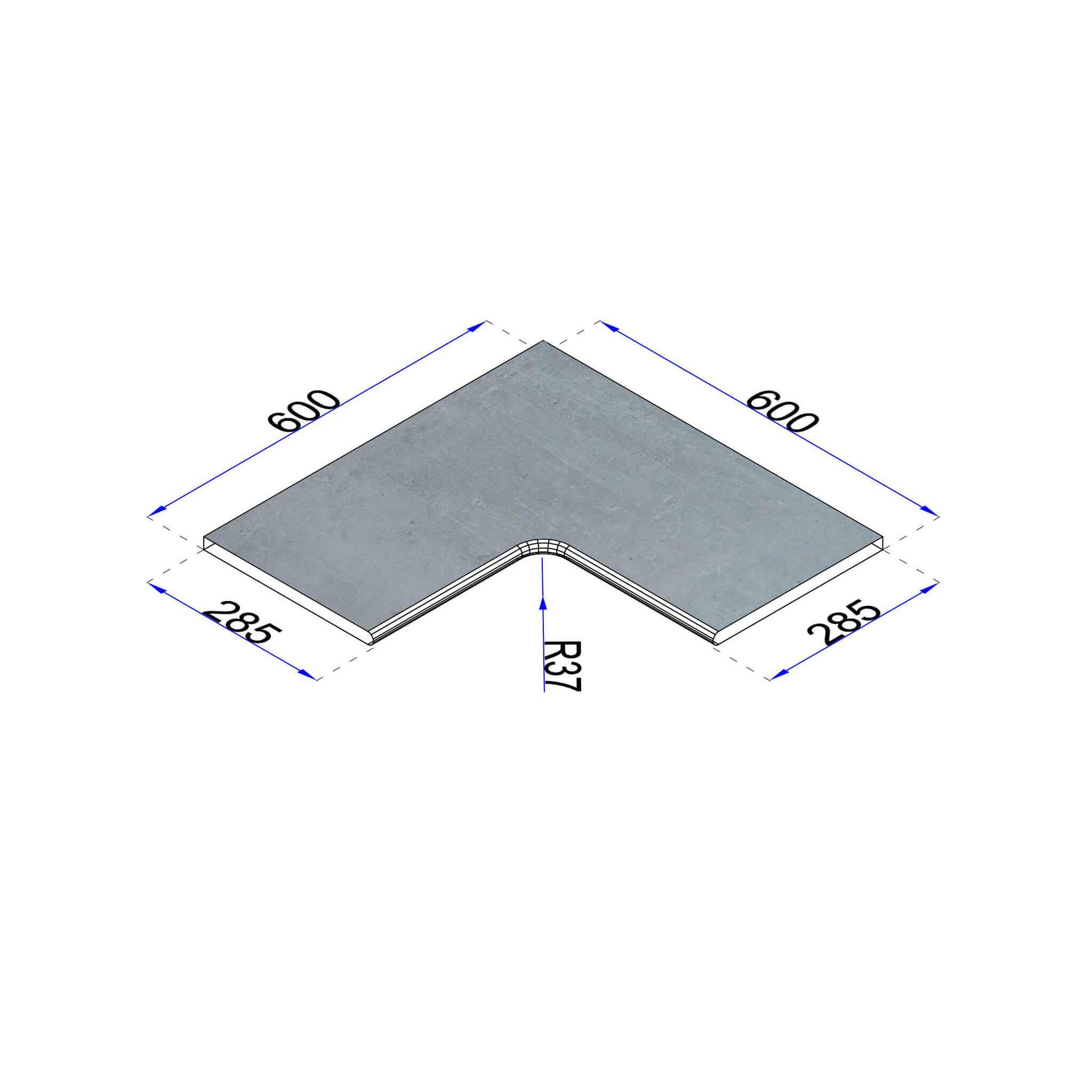 Pooleckplatte Betonoptik grau 60x28,5 cm Radius 37 mm Kante gerundet