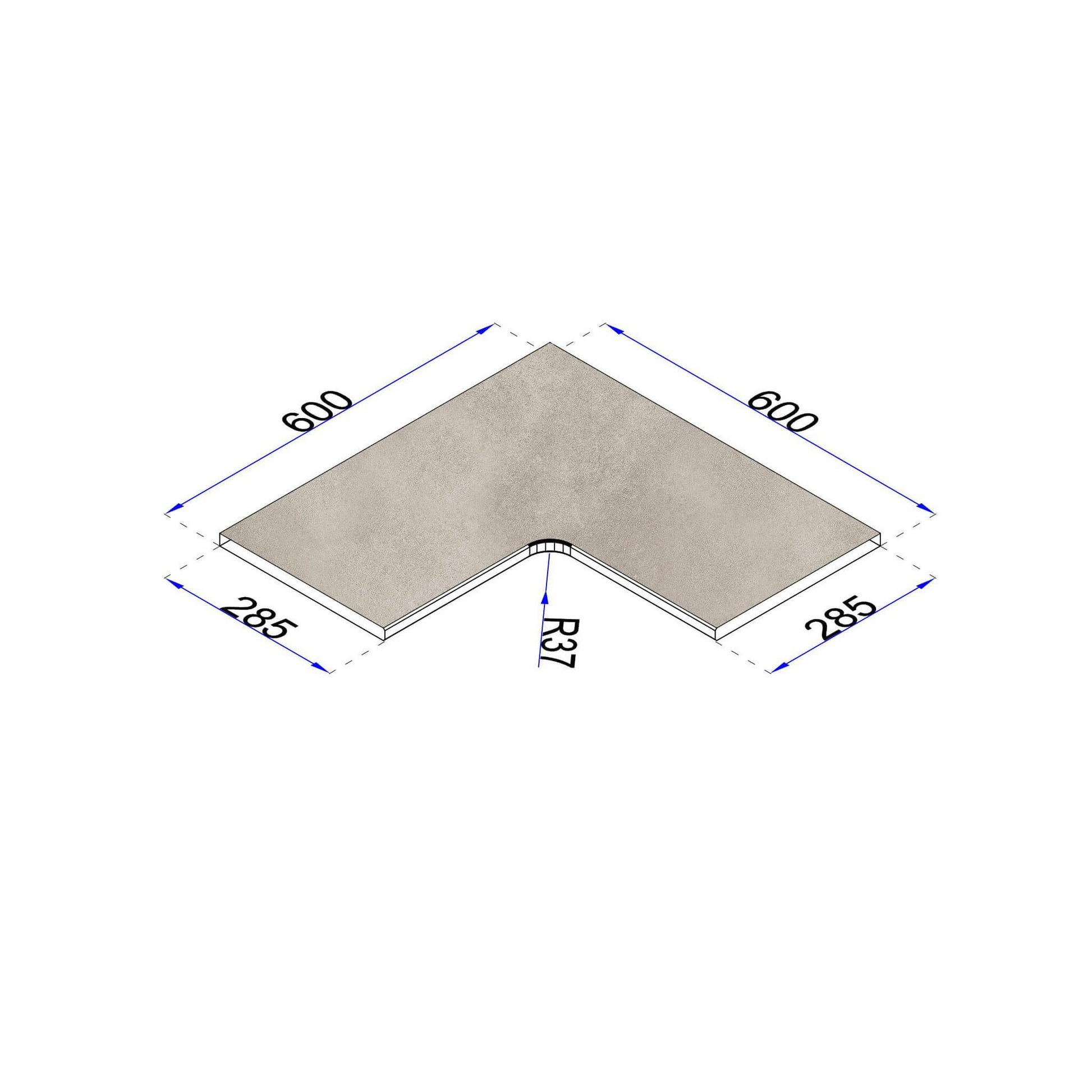 Pooleckplatte Betonoptik Sand 60x28,5 cm Kante gefast R37 mm