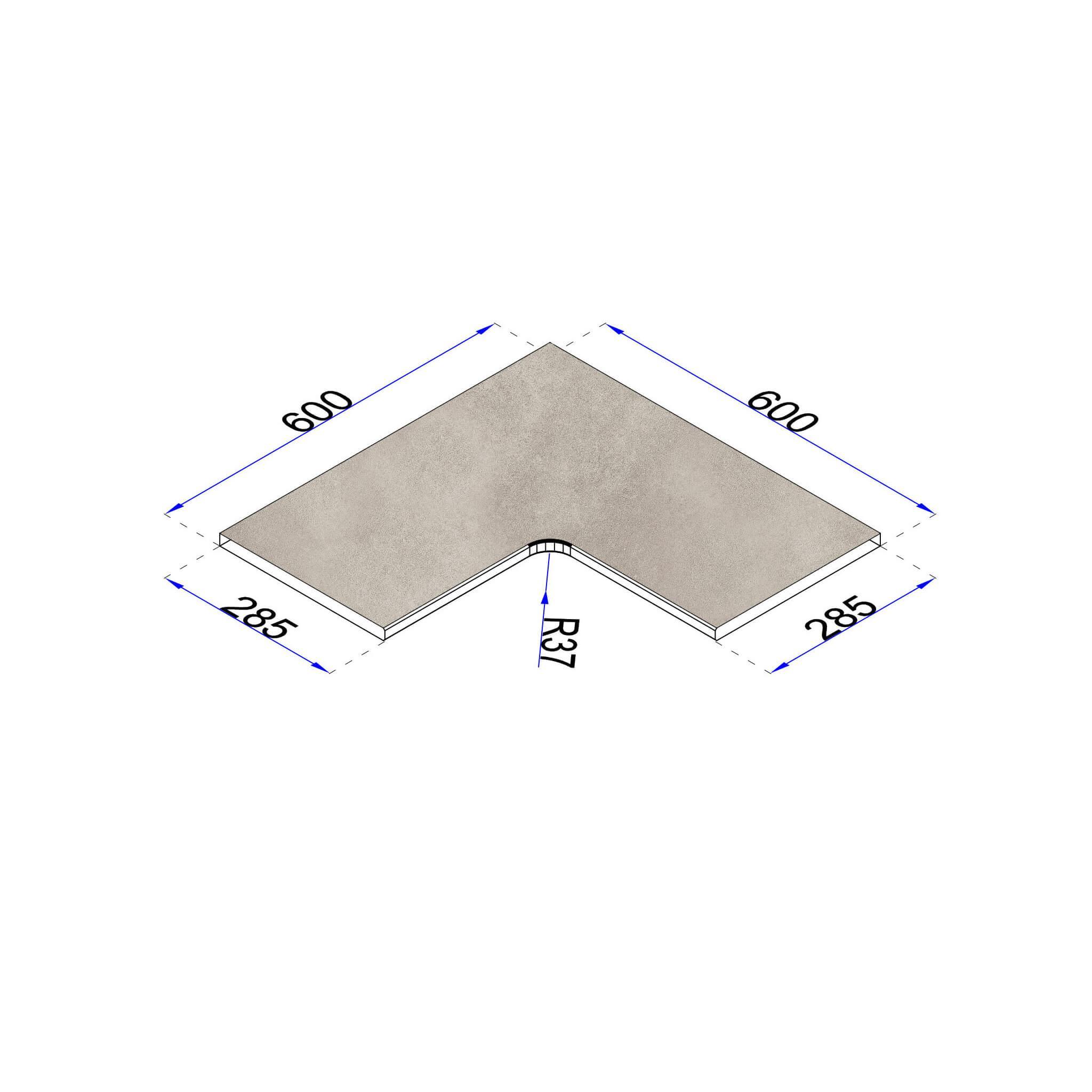 Pooleckplatte Betonoptik Sand 60x28,5 cm Kante gefast R37 mm