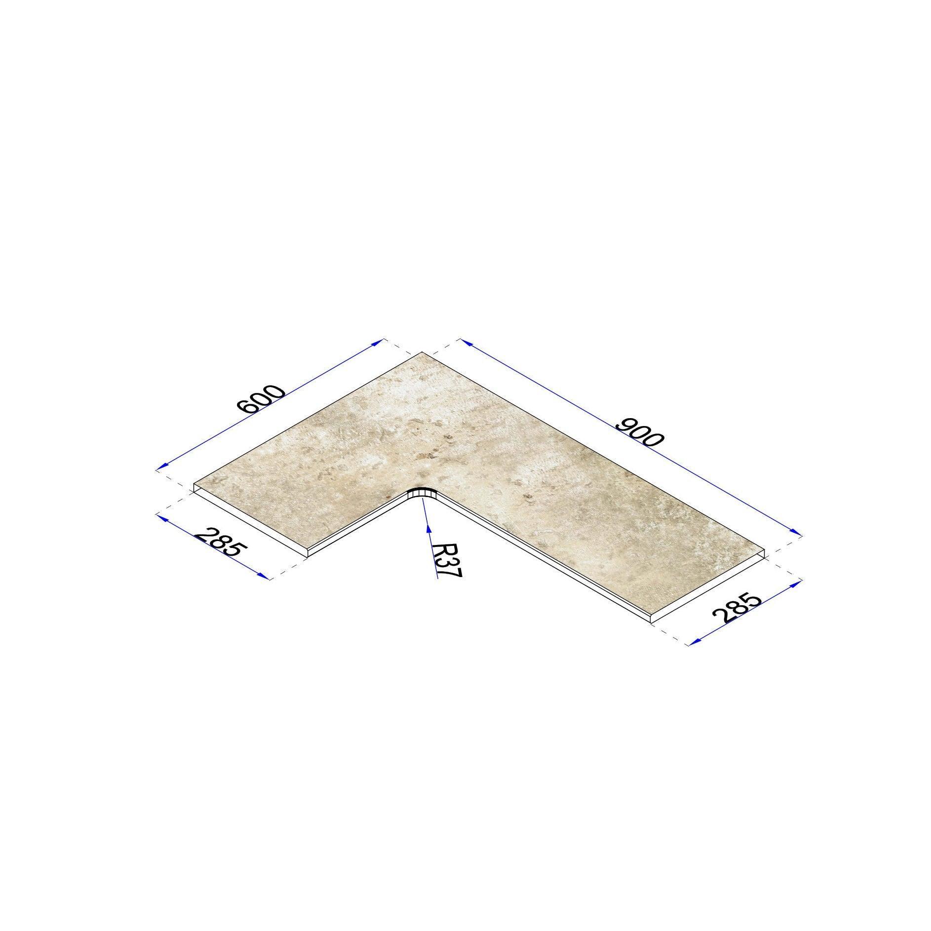 Pooleckplatten Radius 37 mm Kalksteinoptik Provence technische Zeichnung gefast